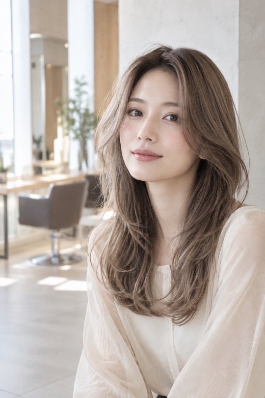 アッシュベージュのロングヘア