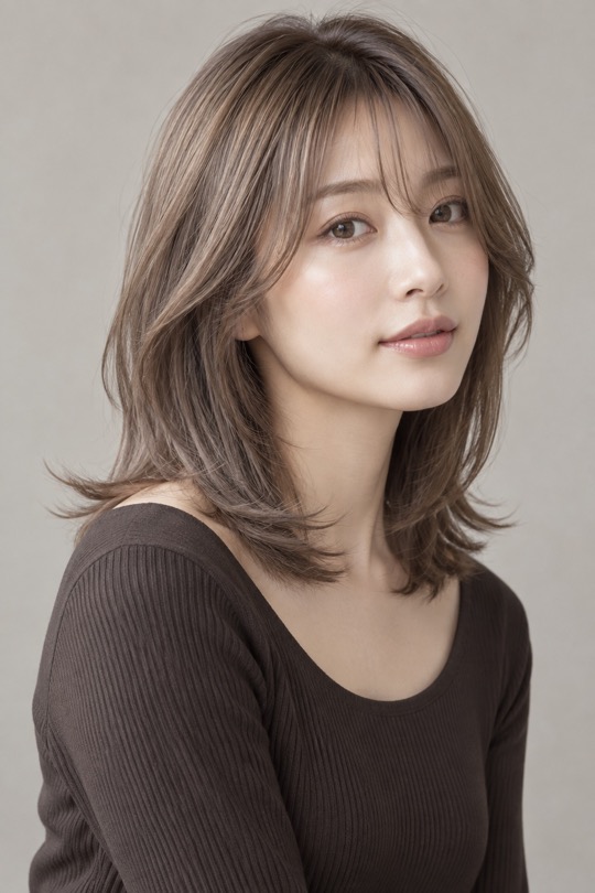 グレージュのセミロング